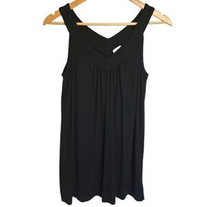 UAG‎ WHBM Black Flowy Gathered V-Neck Stretch Knit Tank Top Small